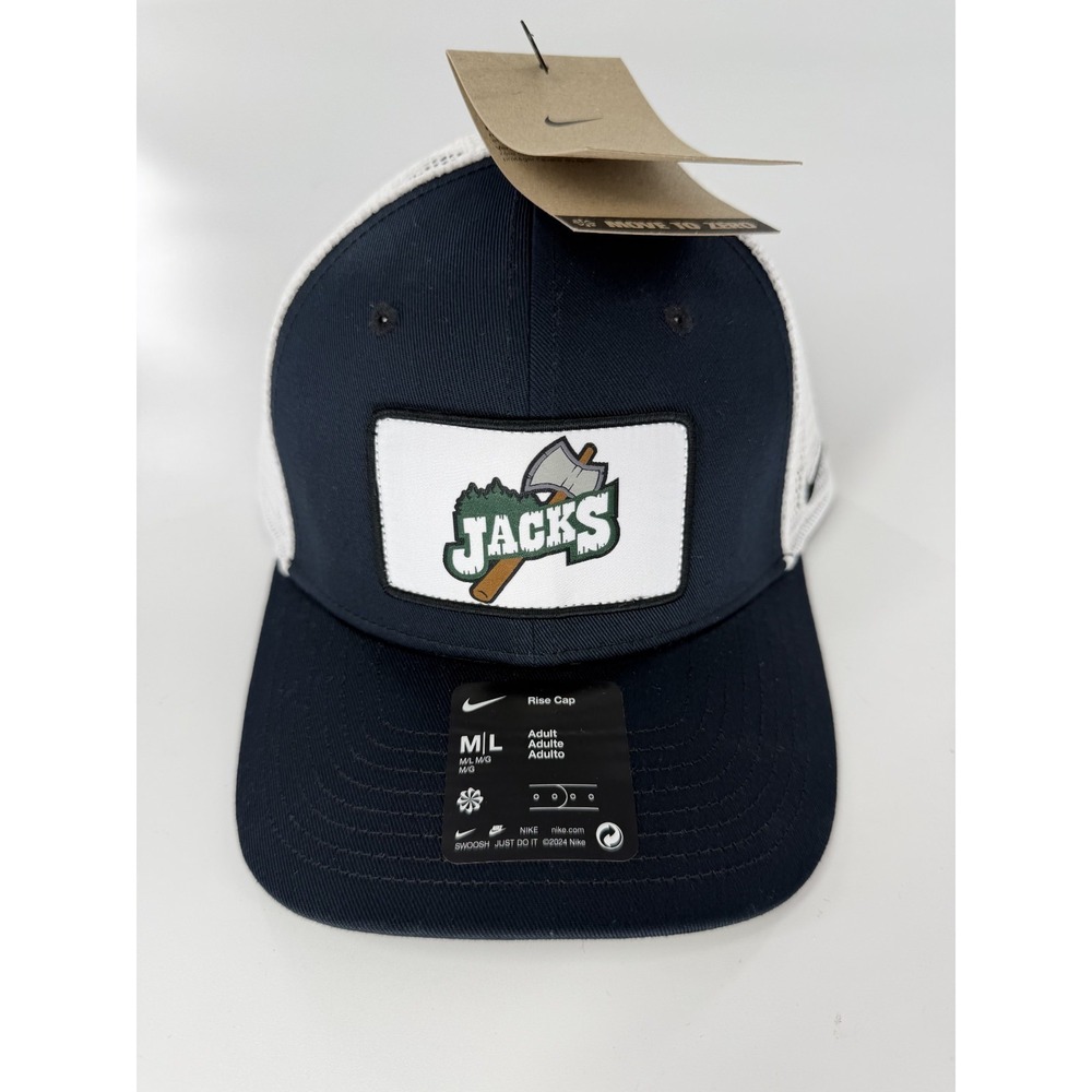 Nike Rise Dakota College Bottineau Jacks Black White Mesh Snapback Hat Cap M/L